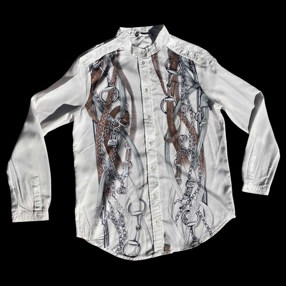 GUCCI Women's 2011 Resort White Silk Equestrian Print Shirt Button-Up Size 38 M - Picture 5 of 13